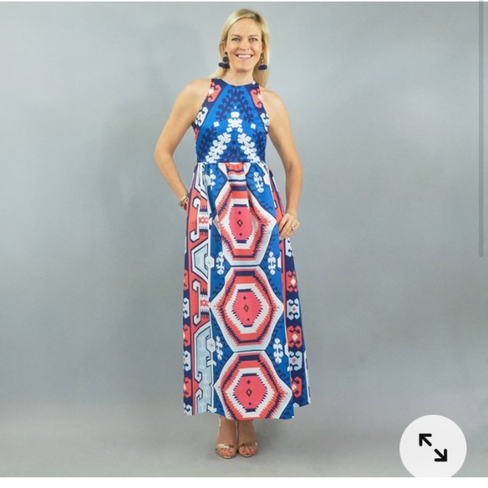 CK Bradley Diddle maxi dress in red white and blue Kilim print M